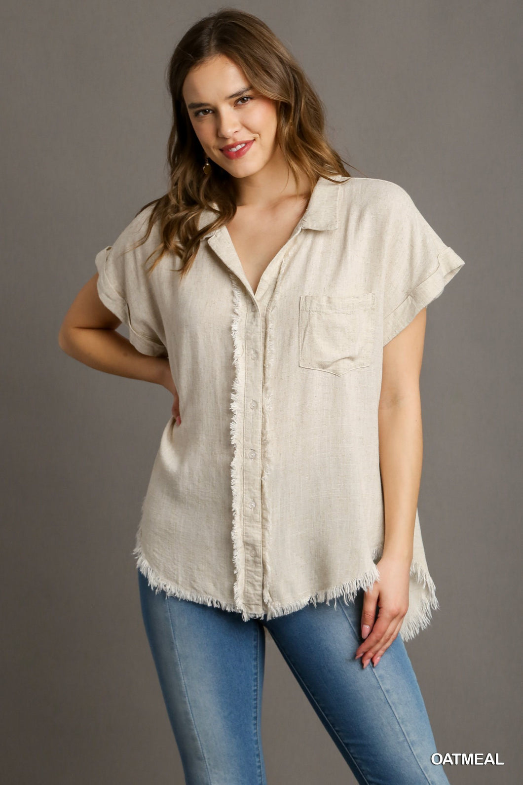 Linen Blend Collar Button Down