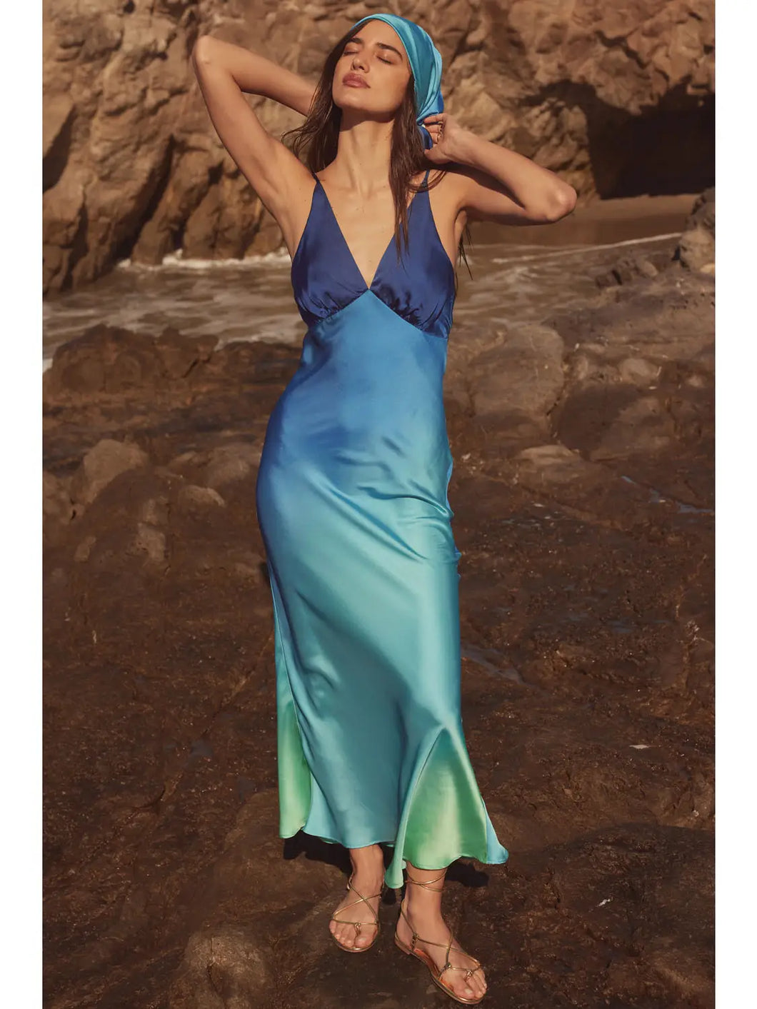 Ocean Blue Ombre Satin Dress