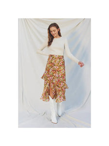 Floral Ruffled Midi Skirt