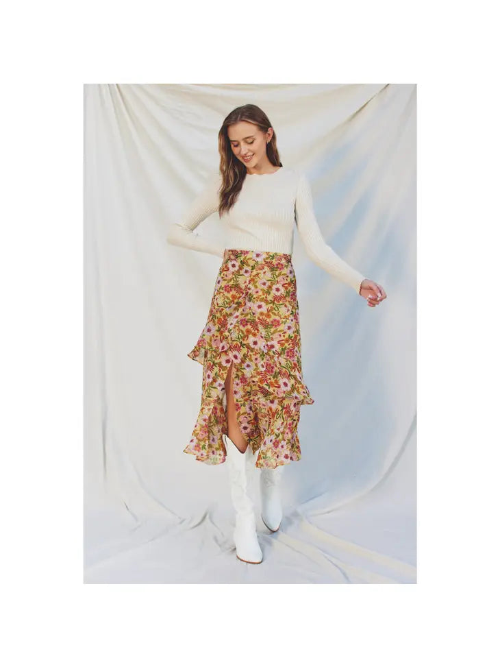 Floral Ruffled Midi Skirt